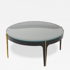 Max Ingrand Round Cocktail Table in Black Enameled Metal Brass and Green Grey Optical Glass - 2952348