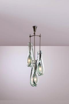 Max Ingrand Three Light Pendant in Green Nilo Glass by Max Ingrand Fontana Arte 1960s - 4486802