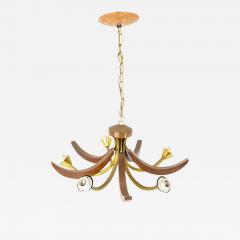 Max Sauze Max Sauze Lightolier Brass Walnut Mid Century Chandelier - 2584656