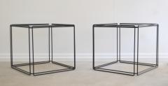 Max Sauze Pair of Mid Century Black Enameled Steel and Glass Side Tables - 3502948