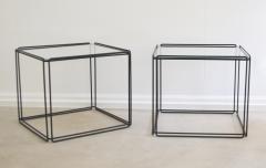 Max Sauze Pair of Mid Century Black Enameled Steel and Glass Side Tables - 3502950