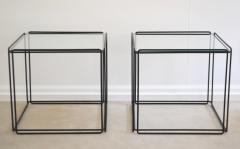 Max Sauze Pair of Mid Century Black Enameled Steel and Glass Side Tables - 3502951