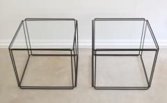 Max Sauze Pair of Mid Century Black Enameled Steel and Glass Side Tables - 3502952
