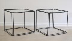 Max Sauze Pair of Mid Century Black Enameled Steel and Glass Side Tables - 3502953