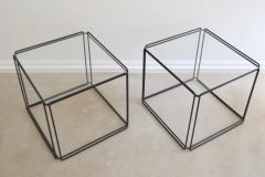 Max Sauze Pair of Mid Century Black Enameled Steel and Glass Side Tables - 3502954