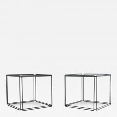 Max Sauze Pair of Mid Century Black Enameled Steel and Glass Side Tables - 3505463