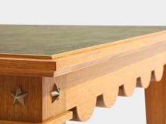 Maxime Old Maxime Old French oak wood brass green suede game table 1940 - 4599293