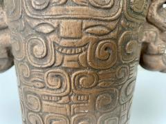 Mayan Style Bonze Carved Vase - 3411698