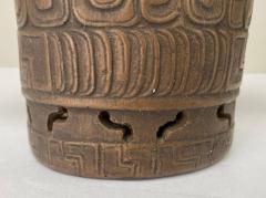 Mayan Style Bonze Carved Vase - 3411703