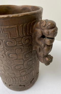 Mayan Style Bonze Carved Vase - 3411704