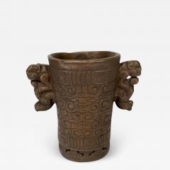 Mayan Style Bonze Carved Vase - 3412609