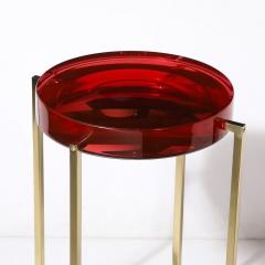 McCollin Bryan Modernist Lens Side Table in Ruby Lucite and Brass by McCollin Bryan - 3473891