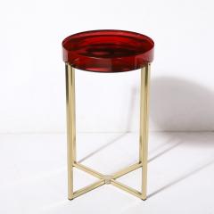 McCollin Bryan Modernist Lens Side Table in Ruby Lucite and Brass by McCollin Bryan - 3473892