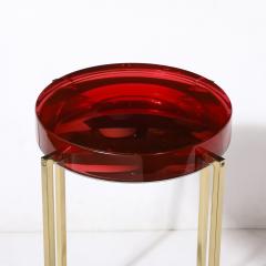 McCollin Bryan Modernist Lens Side Table in Ruby Lucite and Brass by McCollin Bryan - 3473895