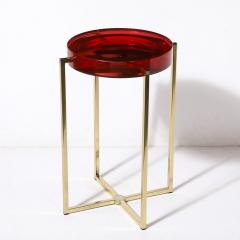 McCollin Bryan Modernist Lens Side Table in Ruby Lucite and Brass by McCollin Bryan - 3473897