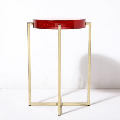 McCollin Bryan Modernist Lens Side Table in Ruby Lucite and Brass by McCollin Bryan - 3473898