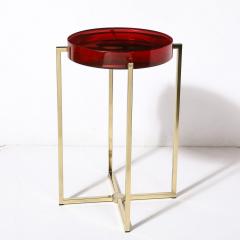 McCollin Bryan Modernist Lens Side Table in Ruby Lucite and Brass by McCollin Bryan - 3473899