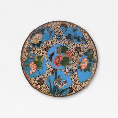 Meiji Japanese Cloisonne Enamel Charger Plate Blossoming Flowers Butterflies - 3934157