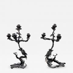 Meiji Period Bronze Dragon Form Candelabrum a Pair - 2492784