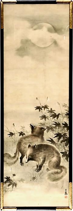 Meiji Period Scroll Painting of Foxes - 2199984