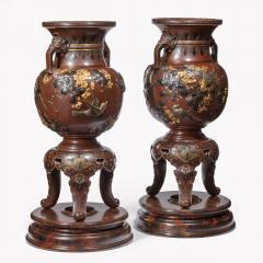 Meiji period rotating bronze and mixed metal vases - 800925