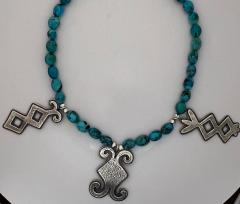 Melanie A Yazzie Geometric Navajo Elements on Kingman turquoise Necklace - 2545257