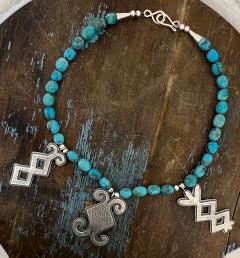 Melanie A Yazzie Geometric Navajo Elements on Kingman turquoise Necklace - 2545258