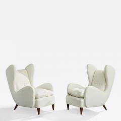 Melchiorre Bega Attribution Lounge Chairs with Wood and Fabric Italy 1940s - 4786352