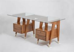 Melchiorre Bega Four Drawer Walnut Desk With Vitrex Glass Top by Melchiorre Bega Italy c 1950 - 3654669