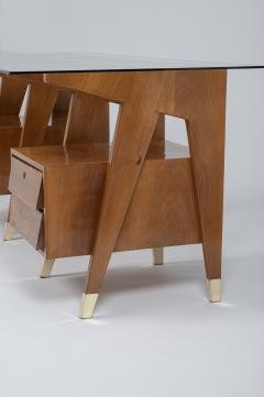 Melchiorre Bega Four Drawer Walnut Desk With Vitrex Glass Top by Melchiorre Bega Italy c 1950 - 3654670
