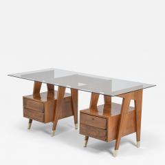 Melchiorre Bega Four Drawer Walnut Desk With Vitrex Glass Top by Melchiorre Bega Italy c 1950 - 3658366