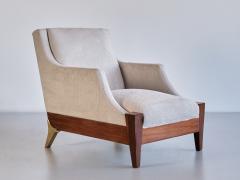 Melchiorre Bega Pair of Melchiorre Bega Armchairs in Walnut Brass Ivory Fabric Italy 1940s - 3346892