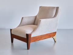 Melchiorre Bega Pair of Melchiorre Bega Armchairs in Walnut Brass Ivory Fabric Italy 1940s - 3346895