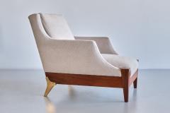 Melchiorre Bega Pair of Melchiorre Bega Armchairs in Walnut Brass Ivory Fabric Italy 1940s - 3346897