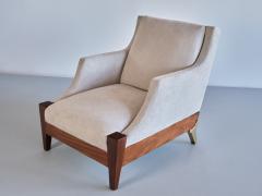 Melchiorre Bega Pair of Melchiorre Bega Armchairs in Walnut Brass Ivory Fabric Italy 1940s - 3346900