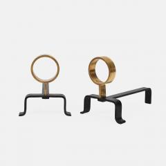 Melchiorre Bega Rare Pair of Wrought Iron and Brass Andirons - 4289287