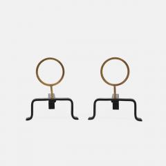 Melchiorre Bega Rare Pair of Wrought Iron and Brass Andirons - 4289288