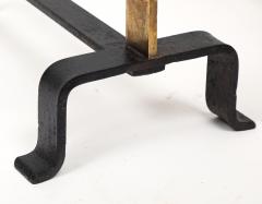 Melchiorre Bega Rare Pair of Wrought Iron and Brass Andirons - 4289296