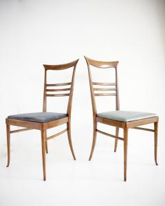 Melchiorre Bega fine set of 6 Melchiorre Bega walnut and velvet high back dining chairs 1950 - 4228792