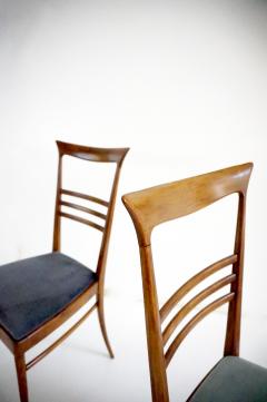Melchiorre Bega fine set of 6 Melchiorre Bega walnut and velvet high back dining chairs 1950 - 4228793