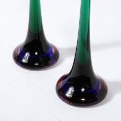 Melded Emerald Amethyst and Ultramarine Murano Glass Candlestick Holders - 3040924