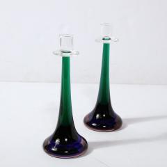 Melded Emerald Amethyst and Ultramarine Murano Glass Candlestick Holders - 3041035