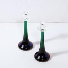 Melded Emerald Amethyst and Ultramarine Murano Glass Candlestick Holders - 3041062
