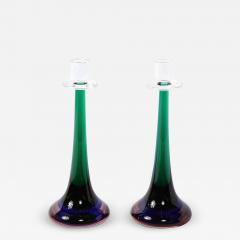 Melded Emerald Amethyst and Ultramarine Murano Glass Candlestick Holders - 3044706