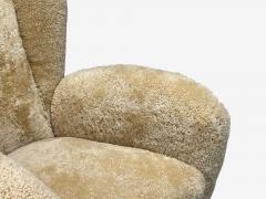 Meroni Fossati Beige Shearling Stained Wood Lounge Chairs Italy 1950s - 4301707