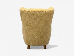 Meroni Fossati Beige Shearling Stained Wood Lounge Chairs Italy 1950s - 4301711