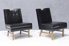 Merton Gershun Merton Gershun Slipper Chairs in Faux Black Leather with Brass Pulls - 2957874