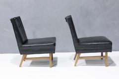 Merton Gershun Merton Gershun Slipper Chairs in Faux Black Leather with Brass Pulls - 2957877