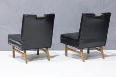 Merton Gershun Merton Gershun Slipper Chairs in Faux Black Leather with Brass Pulls - 2957878