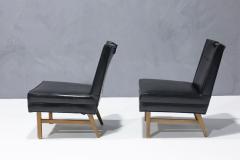 Merton Gershun Merton Gershun Slipper Chairs in Faux Black Leather with Brass Pulls - 2957879